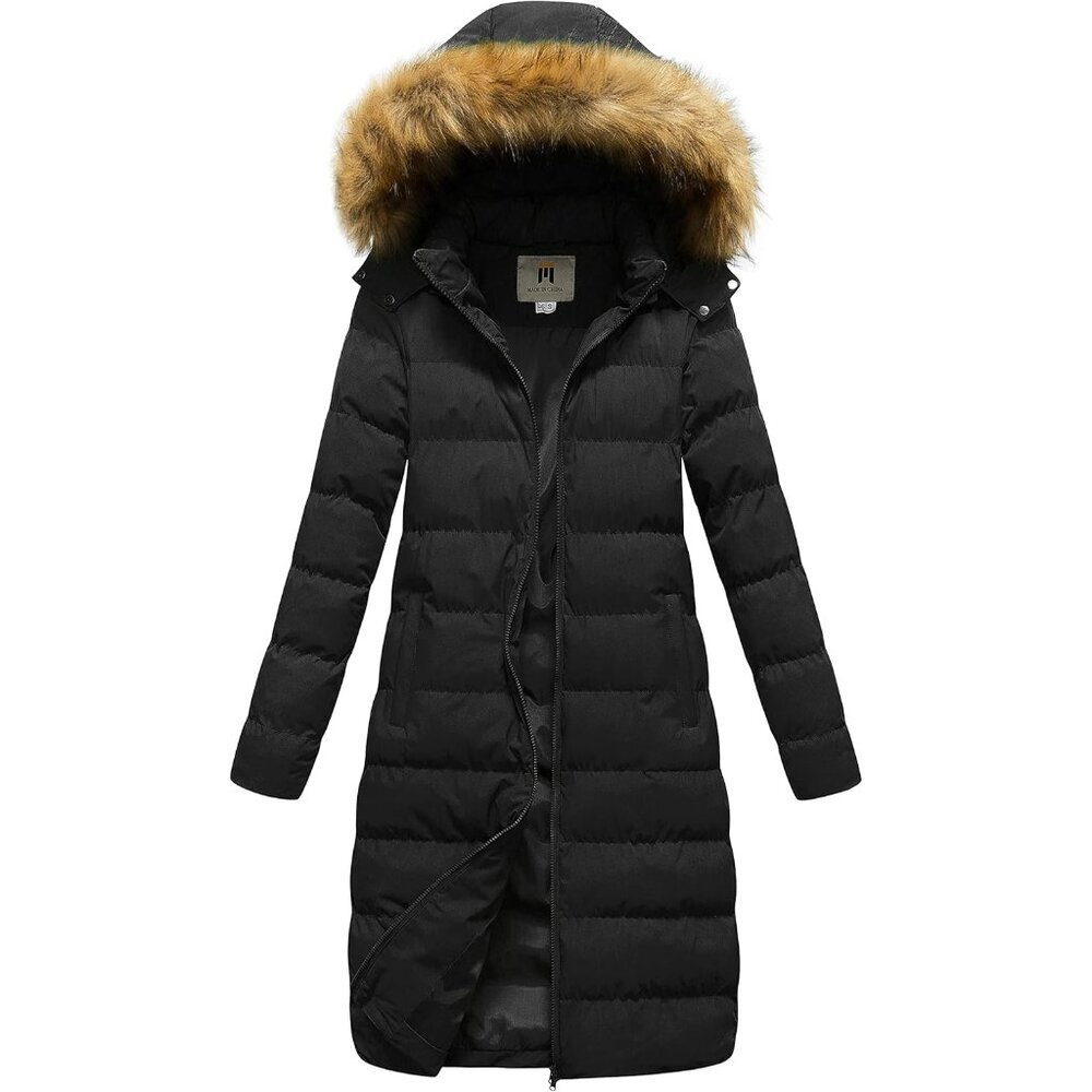 Chic Women's Long Winter Faux Fur Jacket with Detachable Hood - Size XX-Large
